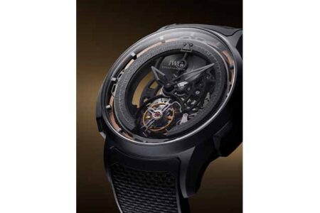 THE BIG PILOT’S WATCH SHOCK  ABSORBER TOURBILLON SKELETON XPL  COMBINES IWC’S SHOCK ABSORBER  SYSTEM WITH A TOURBILLON